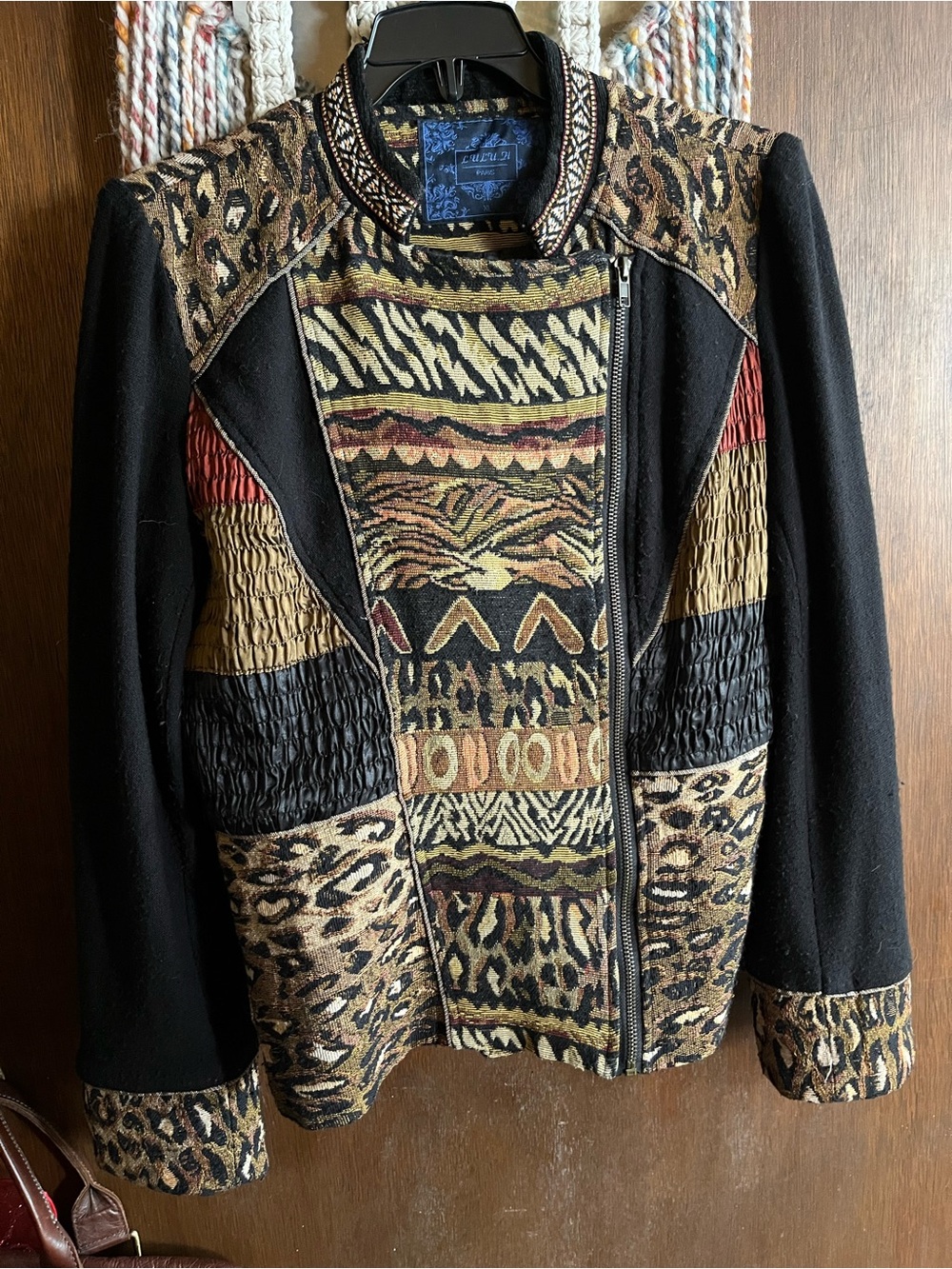 Etcetera Black and Multi-Pattern Zip Front Jacket
